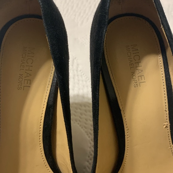 Michael Kors Black Suede Pumps with Gold Accents - Picture 6 of 12
